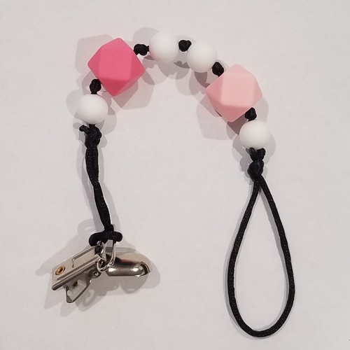 BPA Free Silicone Teething Bead Pacifier Clip Black Pink White Teething Toy...