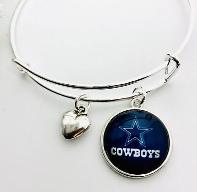 Dallas Cowboys NFL football Team Round Silver charm Expandable Bangle Bracelet