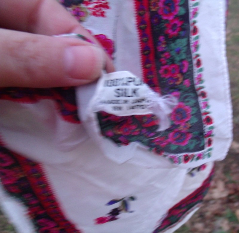 Vtg 100% Silk Scarf Japan Floral Red  Blue Purple Gem Tones 25