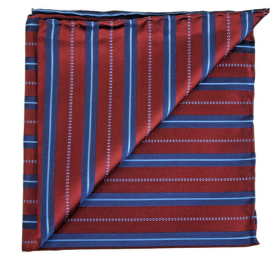 $80 ITALO FERRETTI Red w Blue Stripes  100% Silk Pocket Square Italy 12''