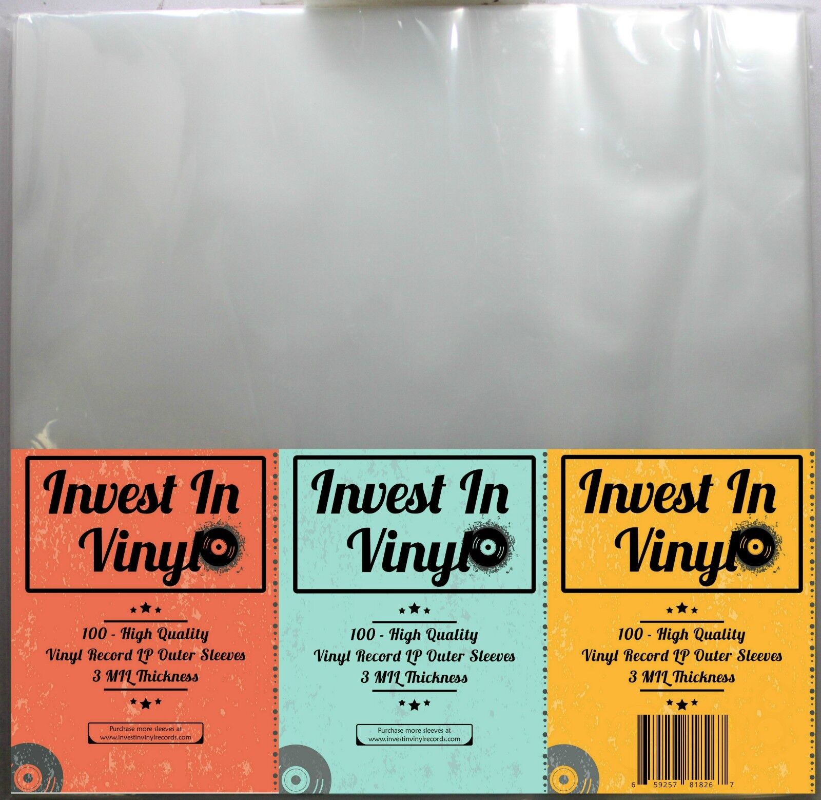 Invest in Vinyl 100 Clear Plastic Protective LP Outer Sleeves 3 Mil. Vinyl Record Sleeves Album Covers 12.75 inch x 12.5 inch Provide Your LP