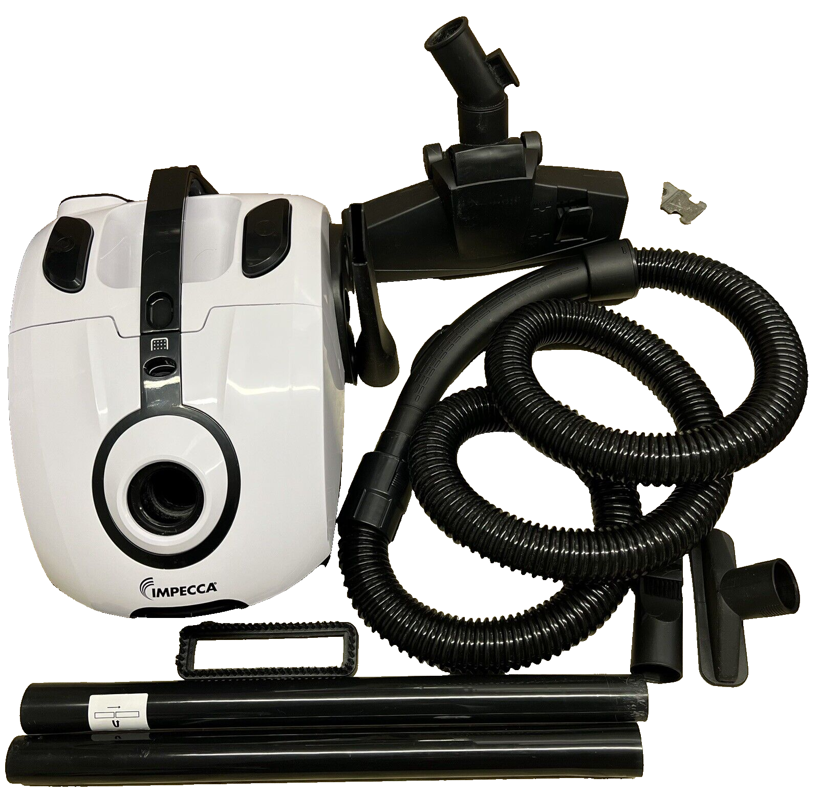 IMPECCA lightweight Bagged Canister Vacuum Cleaner w/accessories, White - Unused