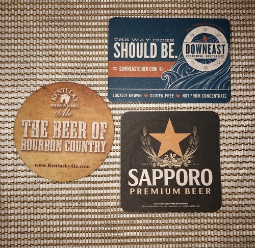 DOWNEAST CIDER SAPPORO BEER KENTUCKY ALE COASTERS POSTCARD SET OF 3