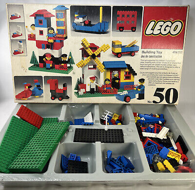 Lego #50 Vintage 1970's w Box and grey insert Canada Incomplete w some parts
