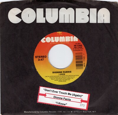 Dionne Farris   I Know / Don't Ever Touch Me (Again) 1994 Columbia Rock VG+