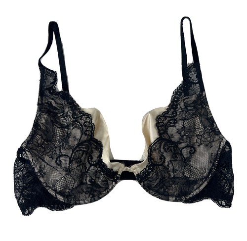 La Perla Black Label 36D Black and Ivory Lace Bra Plunging