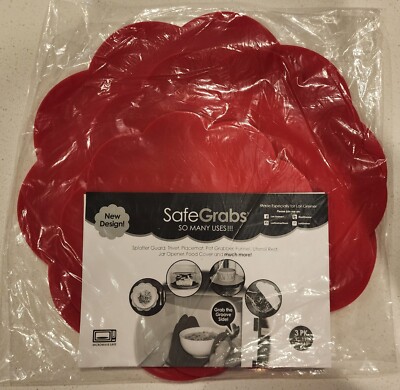 Safe Grabs NEW DESIGN Multi-Purpose Silicone Original Microwave- 3 Pcs Red