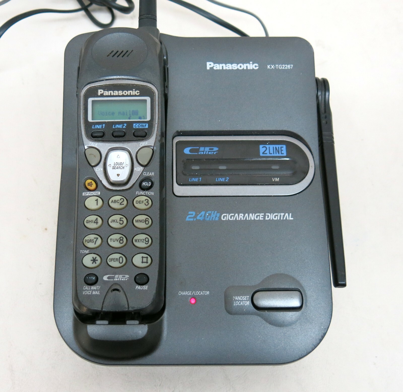 Panasonic KX-TG2267B 2.4GHz 2 Lines Digital Cordless Telephone Phone w Base & AC