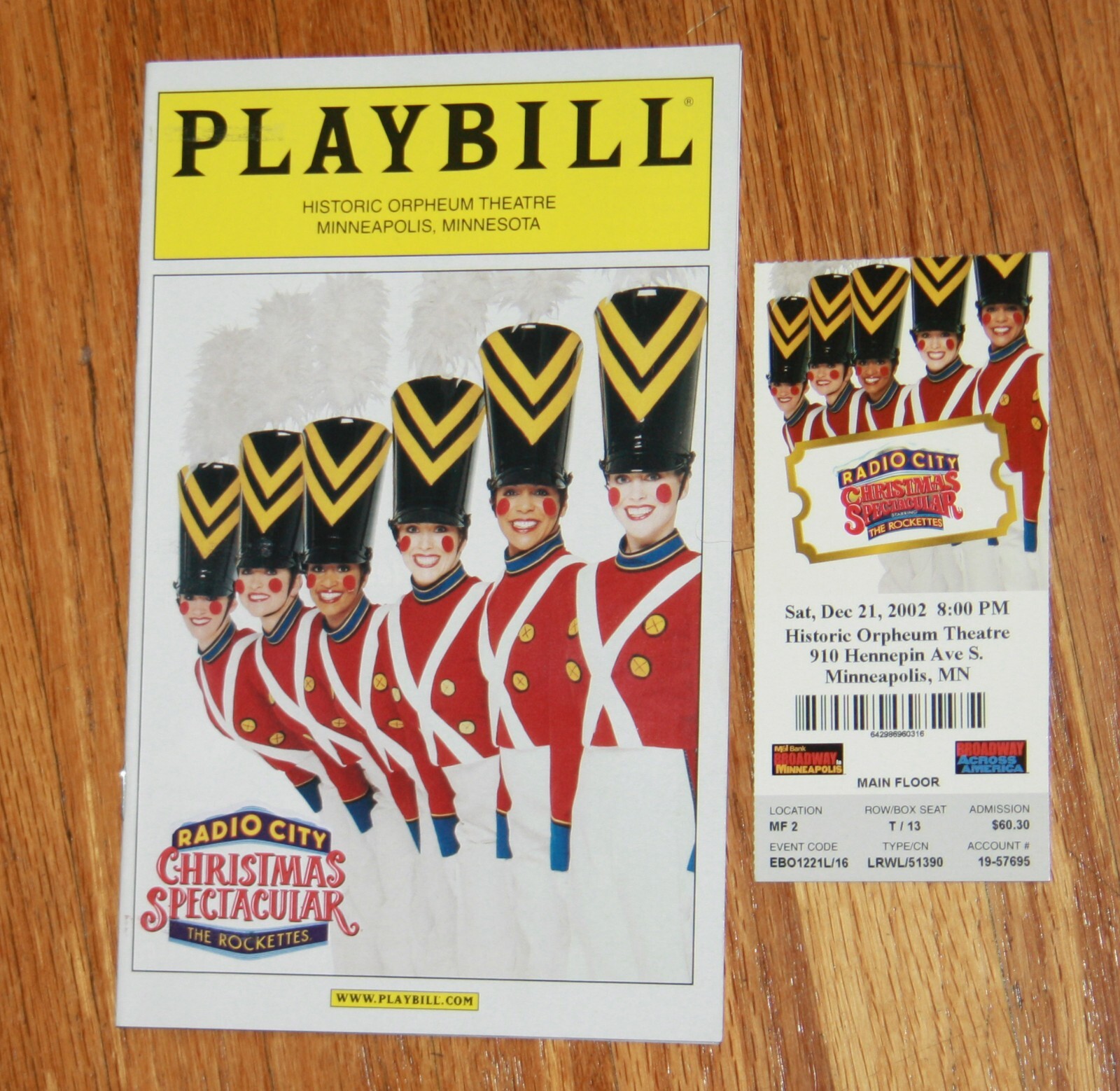 Playbill Radio City Christmas Rockettes stub Orpheum Theater Playbill Radio City Christmas Rockettes stub Orpheum Theater