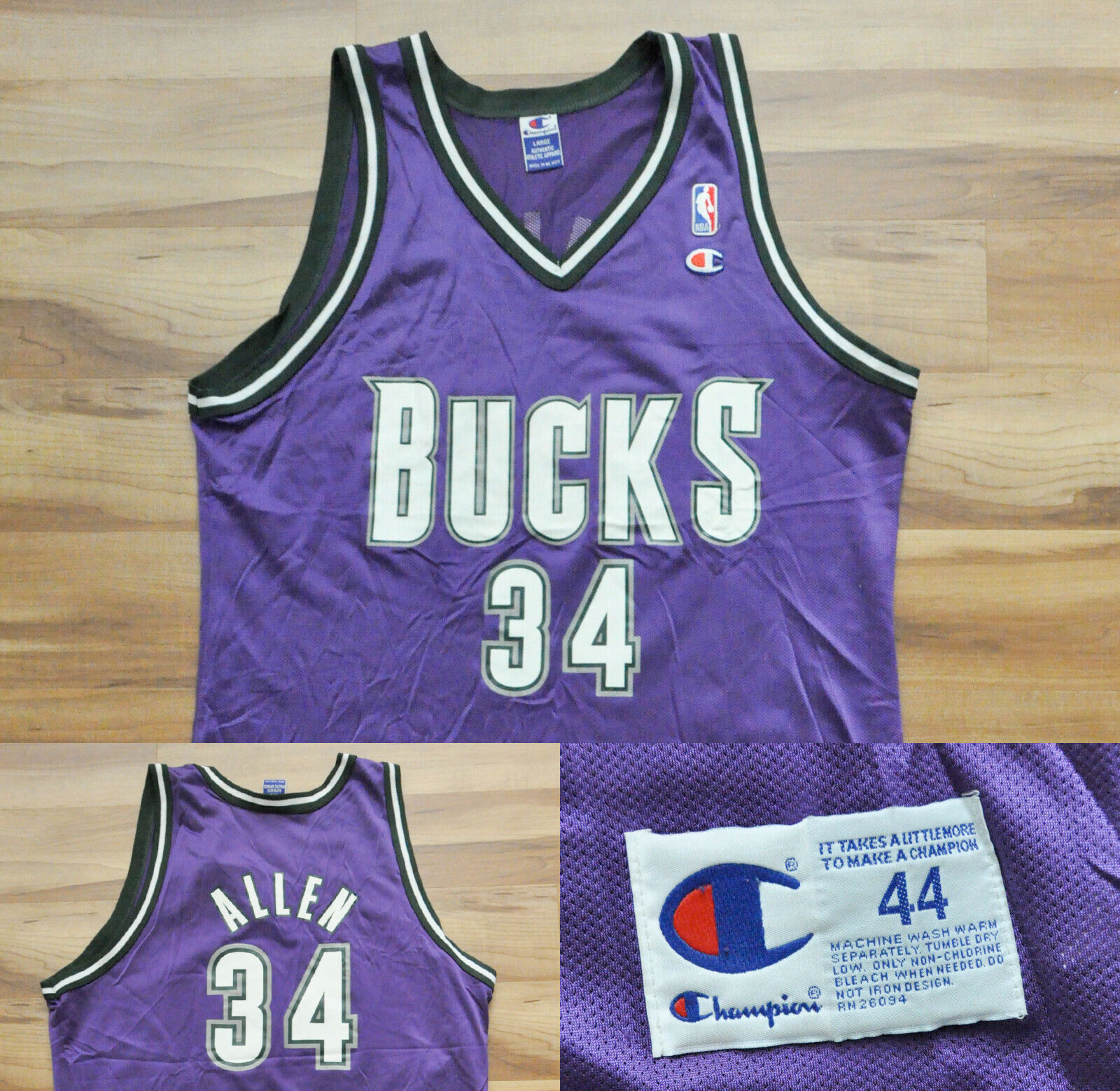 NBA BUCKS Champion ジャージ 34 アレン ユニフォーム Ray Allen Milwaukee Bucks Champion Jersey Purple NBA Men 44