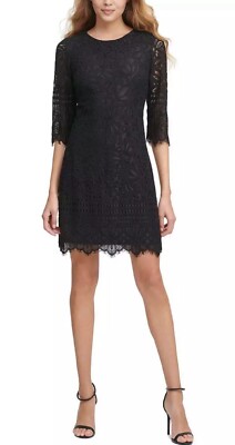 Kensie Women's Lace Sheath Dress Black Size 14