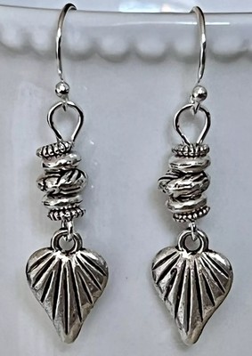 Etched Silver Heart Charm Dangle Earrings. Love. Adore.