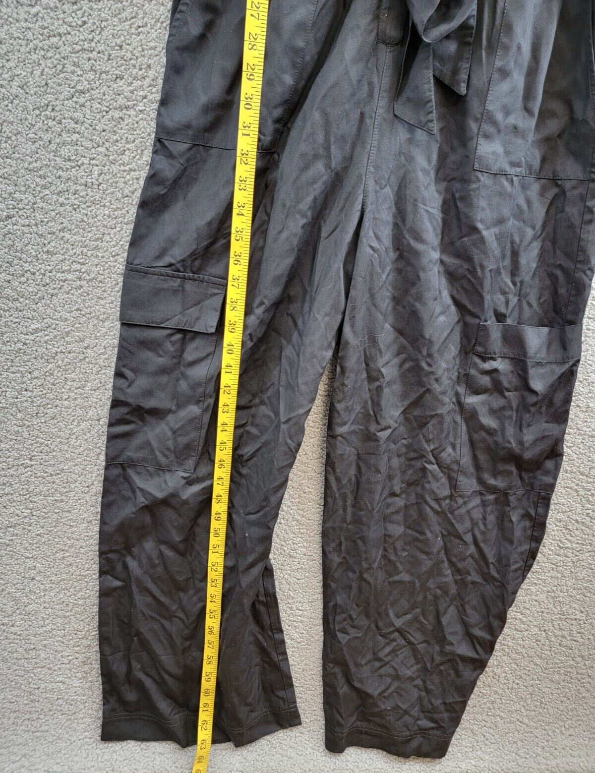 French Connection Elkie Button-Up Cargo Jumpsuit Women's S Black Quarter Sleeve - Picture 10 of 19