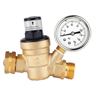 Water Pressure Regulator For RV Lead-free Brass Adjustable Reducer Gauge 3/4'' 