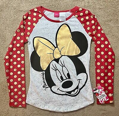Disney - Minnie Mouse - Girl's Cute Long Sleeve Gold Dot Top - Size Large - New