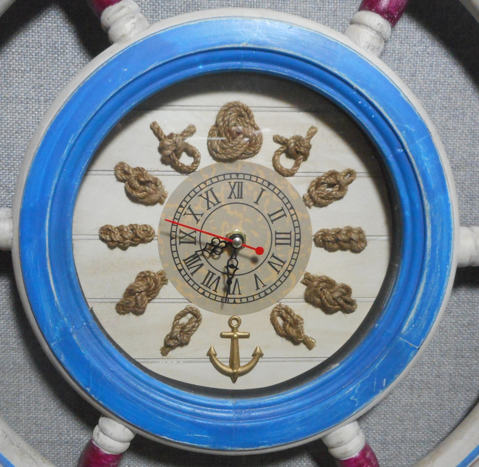 STEERING WHEEL DECORATIVE NAUTICAL ROPE TIE WALL CLOCK 22