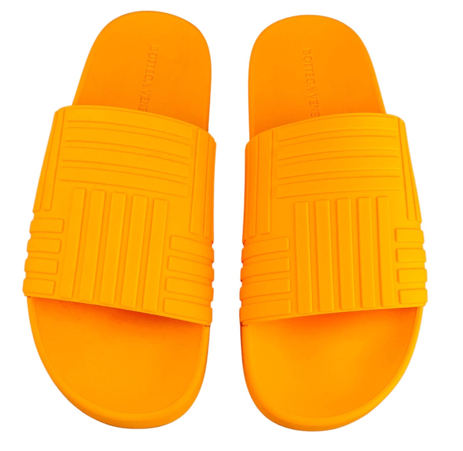NIB Bottega Veneta Carpet Tangerine Rubber Flat Pool Slide