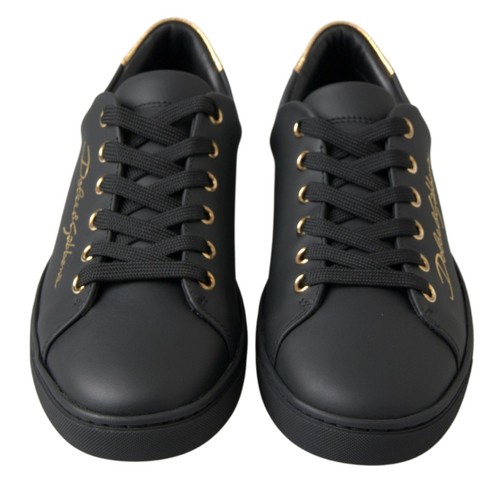 Pre-owned Dolce & Gabbana Dolce&gabbana Women Black Sneakers 100% Leather Lace Up Athletic Trainer Shoes