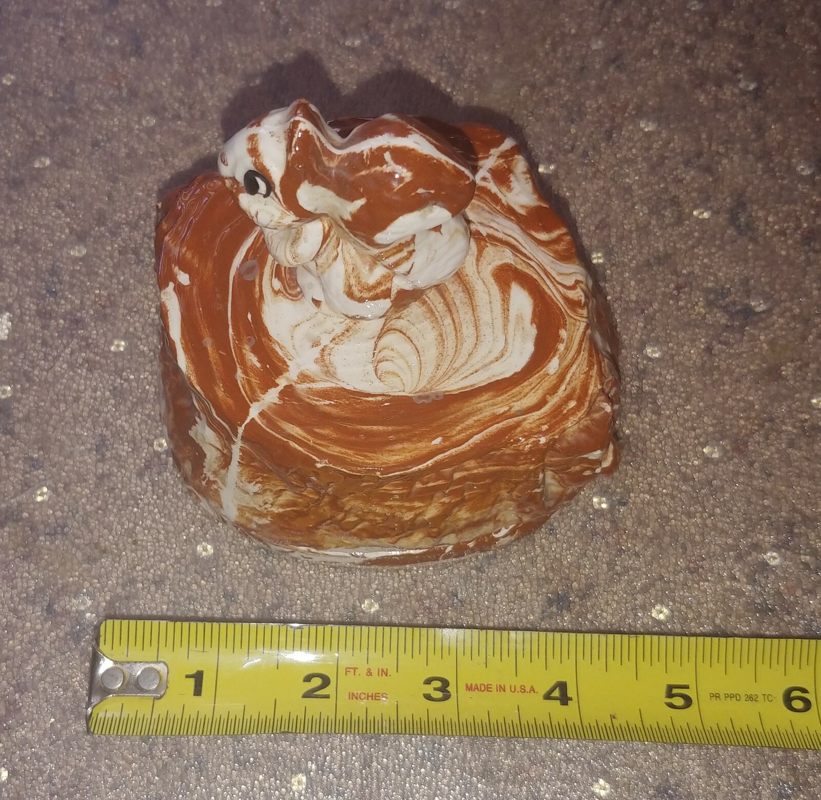 Antique Vintage Porcelain Squirrel Stump Sewing Pin Cushion w/ Lid