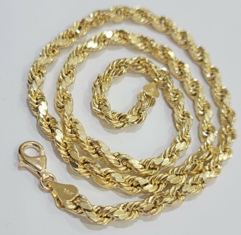 10k Gold Rope Chain 6mm 26 Inch Real 10kt Yellow Gold Necklace Diamond Cut