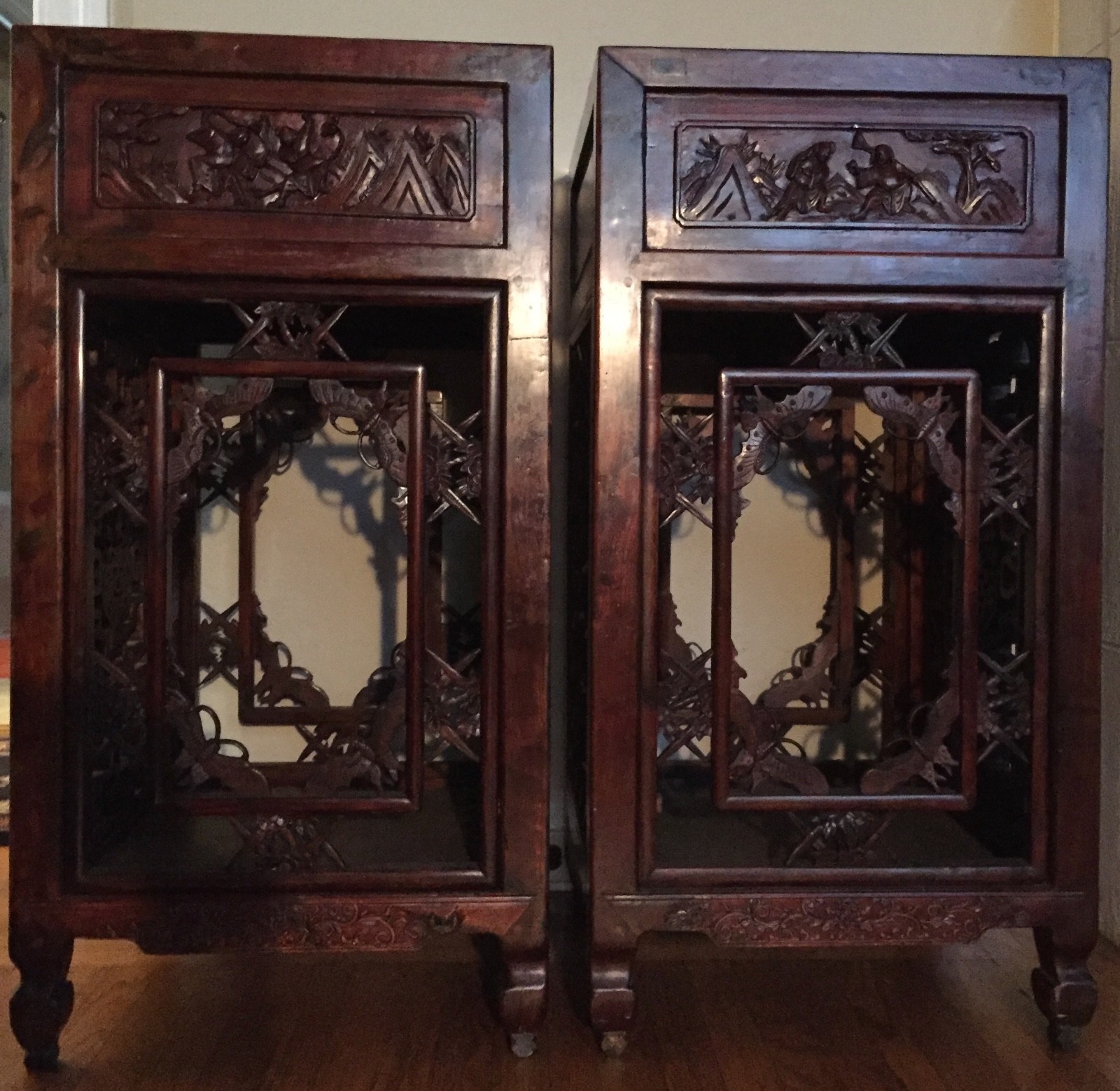 Antique Carved Chinese Side Tables, Qing Period, circa 1870 - a Pair