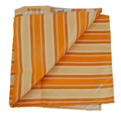 $80 New ITALO FERRETTI Orange w Tonal Stripes 100% Silk Pocket Square 13''