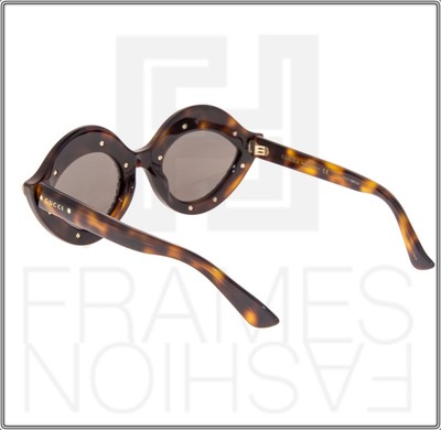 Pre-owned Gucci Crystal 0045 3867 Lips Cat Eye Havana Brown Red Stud Sunglasses Gg0045s
