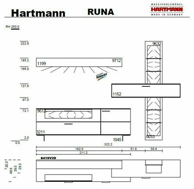 Wohnwand Anbauwand Hartmann RUNA Kerneiche Kombi 20 NEU