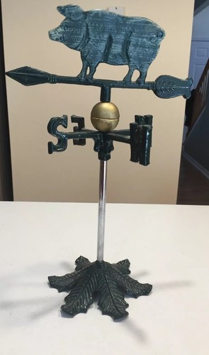 WHIMSICAL PIG WEATHERVANE, Weather Vane Green, Metal, 15” Home Decor