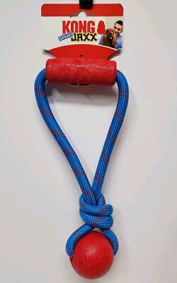 KONG Jaxx Brights Ball with Rope and Handle MEDIUM Tug & Fetch Dog Toy NEW!!