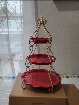Princess House Marbella Ruby RED 3-Tier Server Christmas Tree #3506 New In Box
