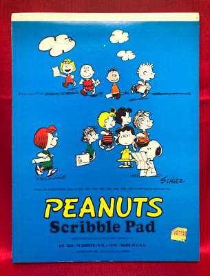 NEW VINTAGE 9'' X 12'' PEANUTS SCRIBBLE PAD with ALL THE PEANUTS CHARACTERS