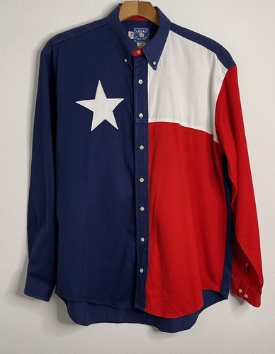 Texas Flag Western Shirt Mens L Long Sleeve Button Down
