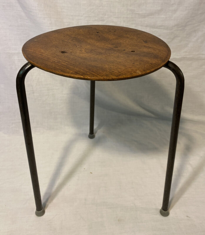 Vintage Danish Modern Wood & Metal Stool Table Plant Stand Made DENMARK Teak