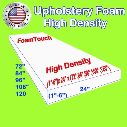 High Density Upholstery Foam Seat Cushion - 24" X 72", 84", 96", 108", 120"