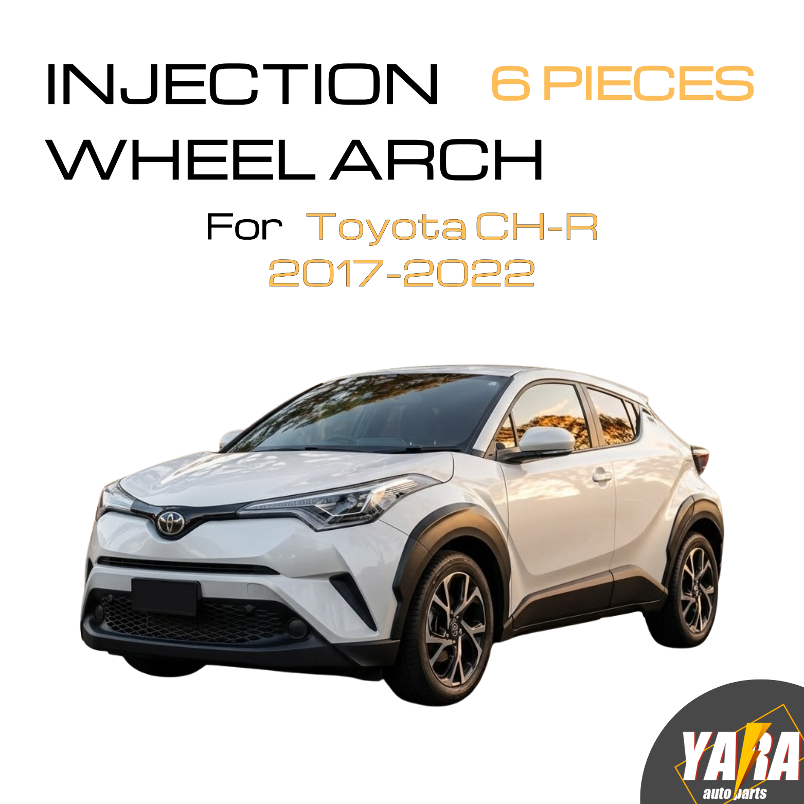 Injection Fender Flares Wheel Arch Matt Black 6PCS Fit Toyota C-HR CHR 2017-2023