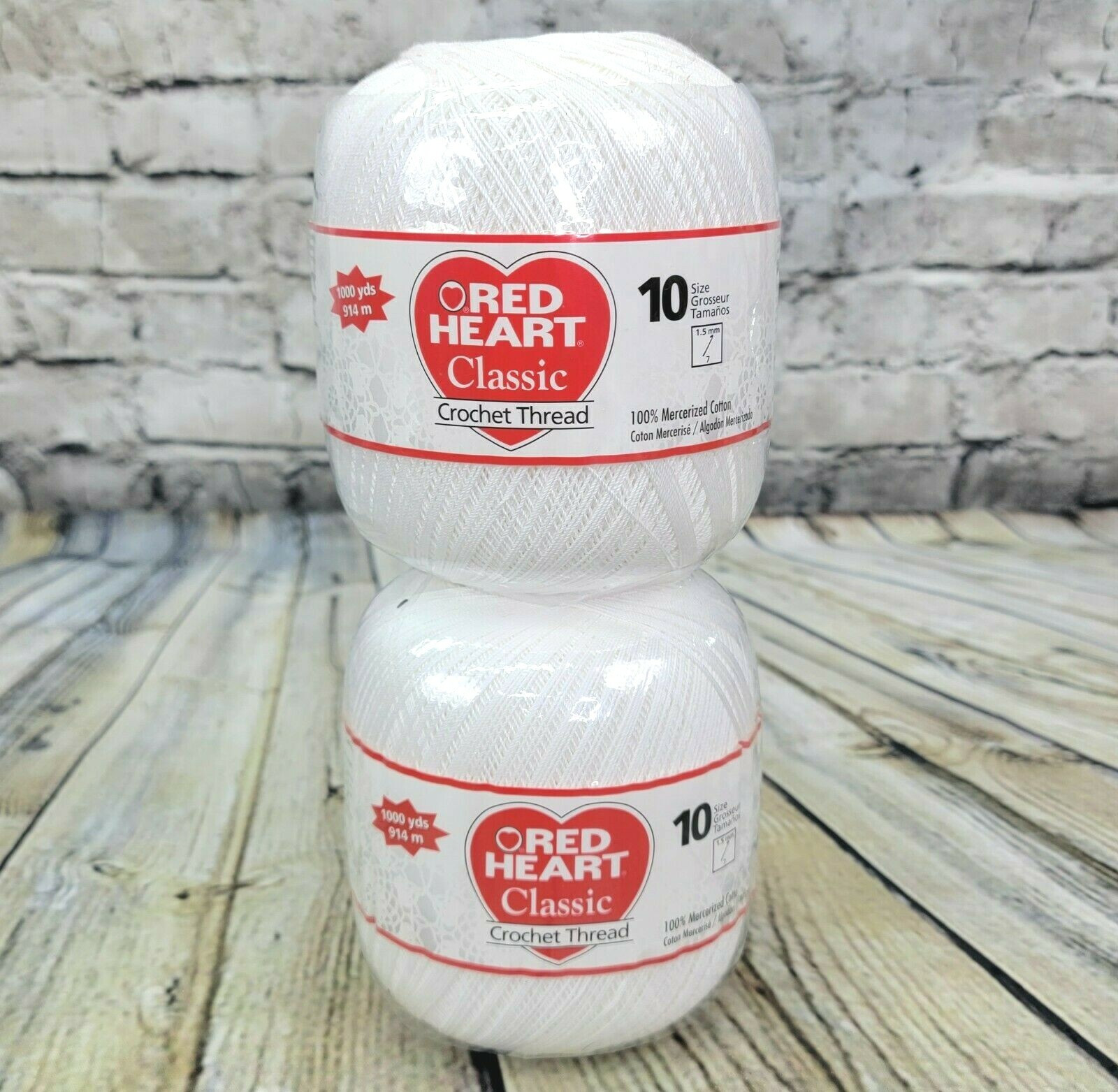 2 Red Heart Classic Crochet Thread Size 10 White 100 Cotton 1000