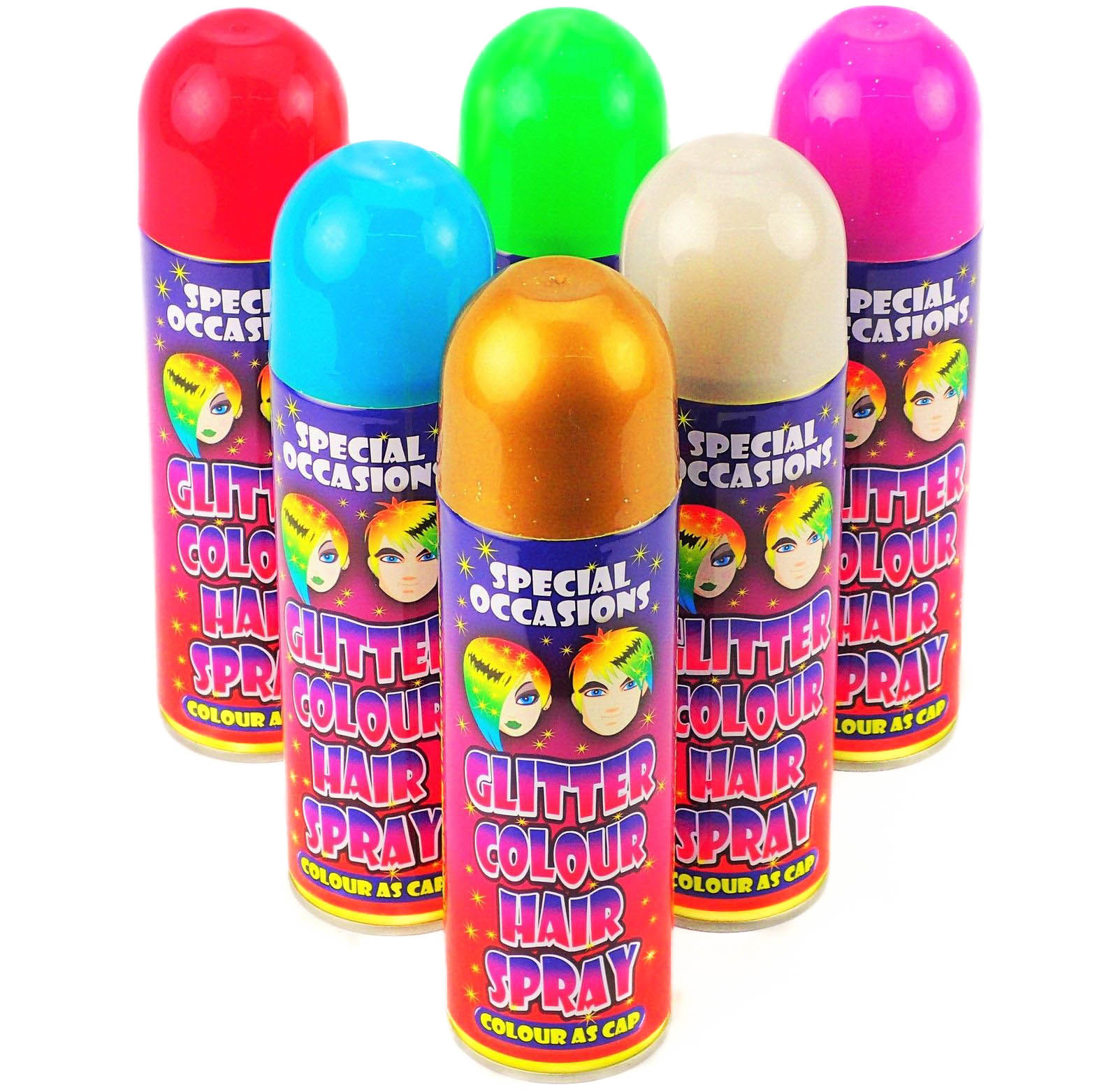 12 X 200ml Glitter Colour Hair Spray Red Green Gold Blue Purple