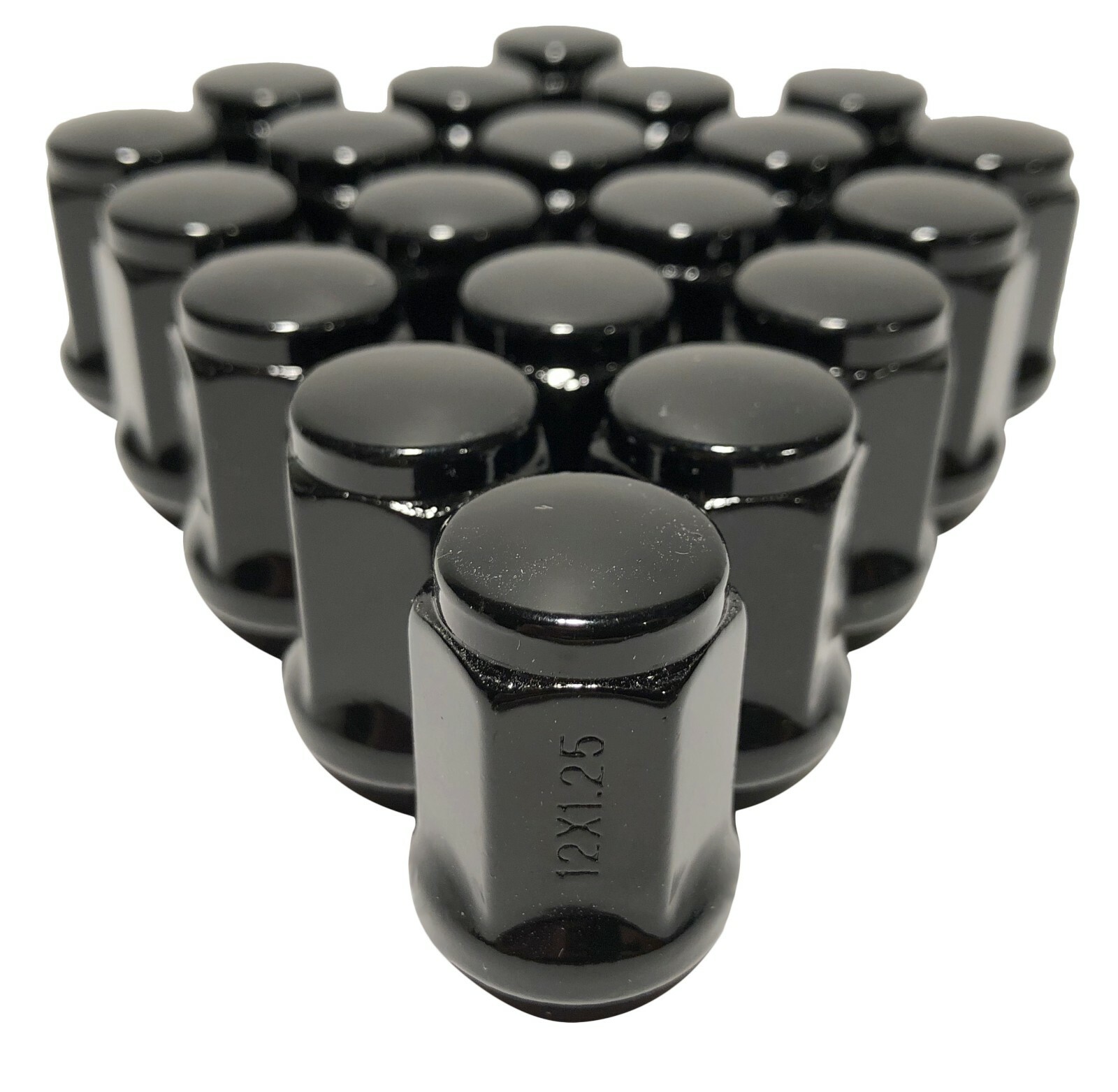 20 Black 12x1.25 Lug Nuts Bulge Acorn Closed End 19mm (3/4") Hex 1.4