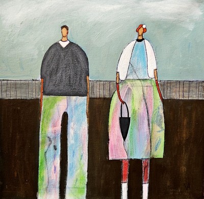 Painting Original Abstract People Portrait Canvas Woman Man Whimsical 12x12 Art