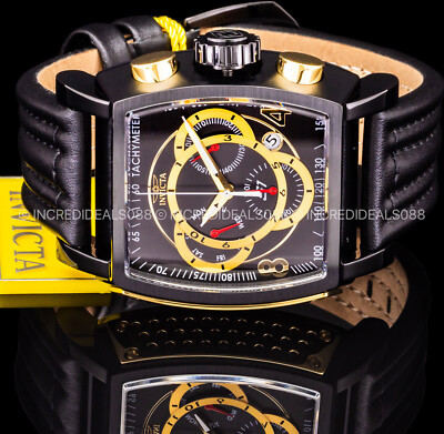 Invicta Men S1 RALLY CHRONOGRAPH 18K GOLD Dial BLACK Tachy Strap Watch