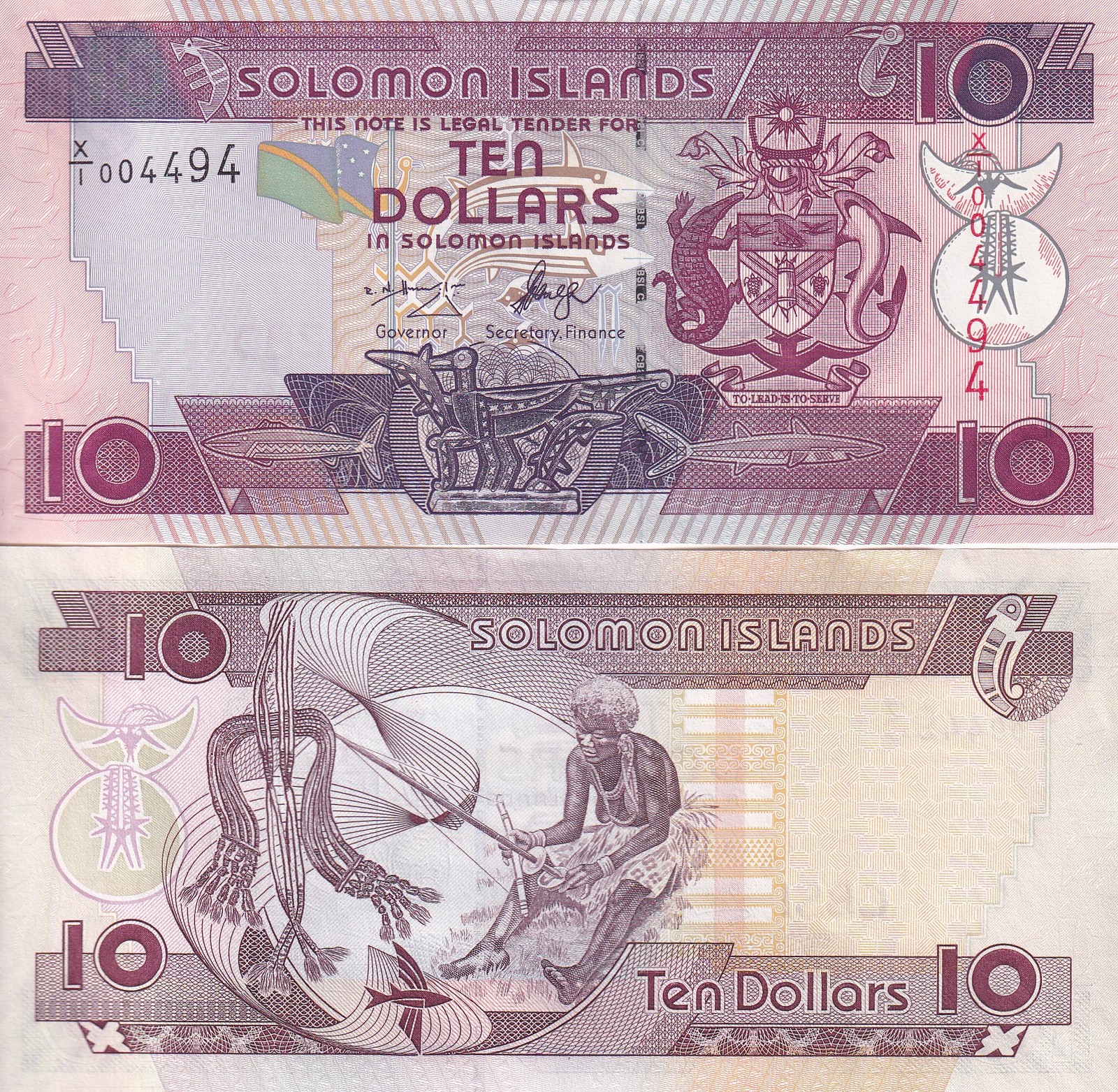 Solomon Islands 10 Dollars ND 2008 P 27 X/1 Replacement UNC, Arms, Weaver