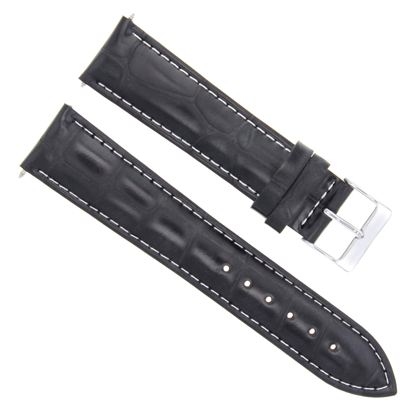 19MM GATOR LEATHER STRAP BAND FOR MONTBLANC 19/18MM WATCH BLACK WHITE STITCH