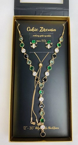 Gold BEAUTIFUL Cubic Zirconia Earrings and Necklace set *Bright Cocktail*