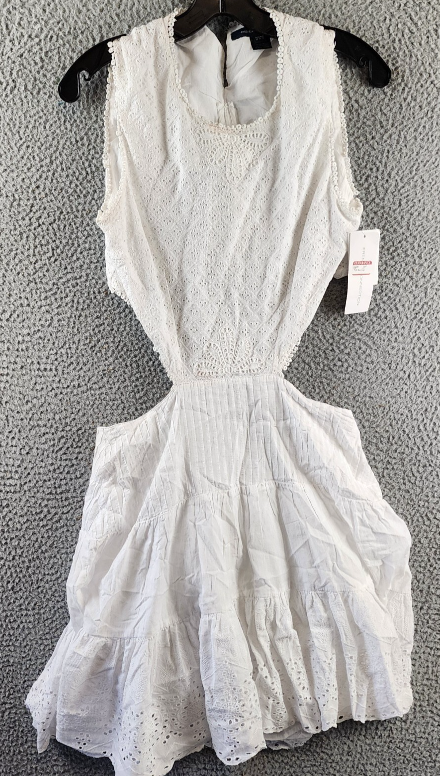 French Connection Esse Eyelet Cutout Sleeveless A-Line Dress Women 8 Linen White - Picture 2 of 14