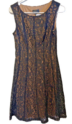 Connected Apparel A-Line Dress Women's 6 Black Floral Lace Inside Liner