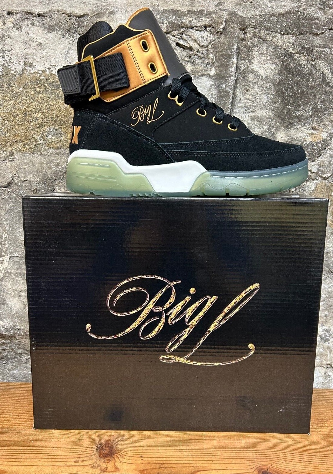 EWING 33 HI X BIG L 1BM01038-016 BLACK/GOLD/ICE New In Box EWING 33 HI X BIG L 1BM01038-016 BLACK/GOLD/ICE New In Box