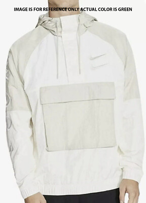 NEW NIKE SWOOSH MENS WOVEN WINDRUNNER ½ ZiIP JACKET GREEN/WHITE (DJ0476 001)