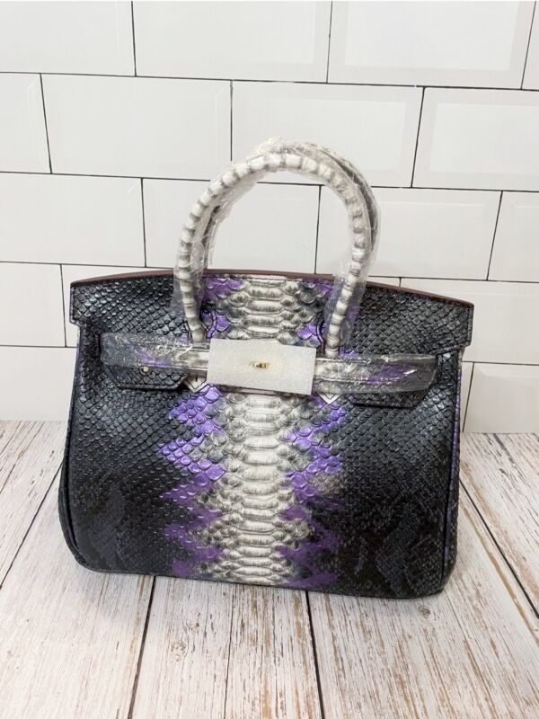 Purple Snake pattern Padlock Clutch Crossbody Bag Genuine Leather handbag 30