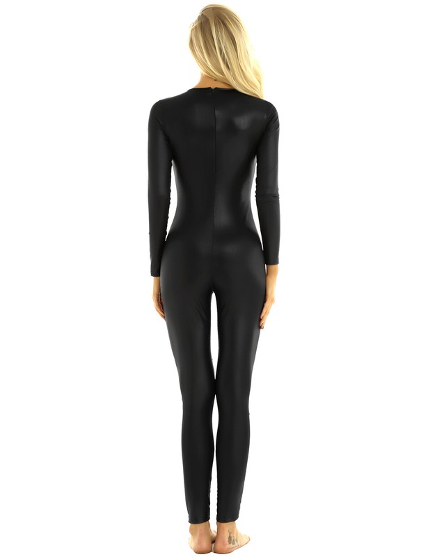 Women‘s One Piece Shiny Metallic Mesh Panel Full Body Catsuit Bodysuit